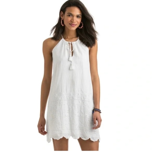 Vineyard Vines | Halter Dress With Eyelet Detail Front Tassel Tie - Picture 1 of 6